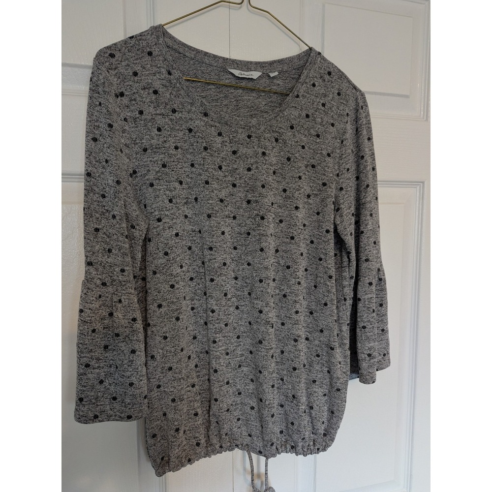 Reitmans Grey Polka Dot Crew‎ Neck Three Quarter Sleeve Blouse Top Shirt Size M